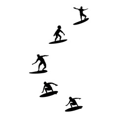 silhouette illustration of people playing water surfing