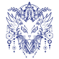 Cat Head Illustration with Sacred Geomatry Background