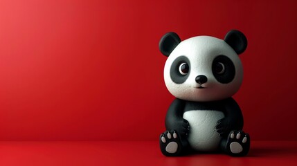 Naklejka premium Cute Cartoon Panda Sitting on a Red Background