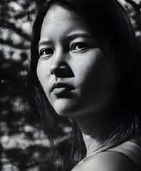 portrait of a young woman with natural beauty with dramatic lighting