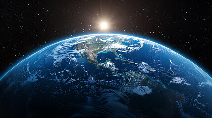 A stunning view of Earth from space, showcasing the planet’s vibrant atmosphere, swirling clouds, and vivid colors in a cosmic perspective.  
