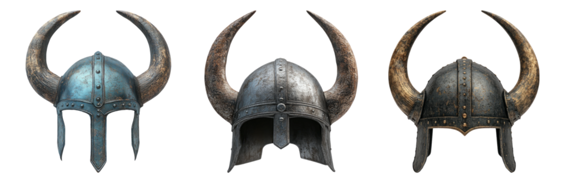 Viking helmet set isolated on transparent background