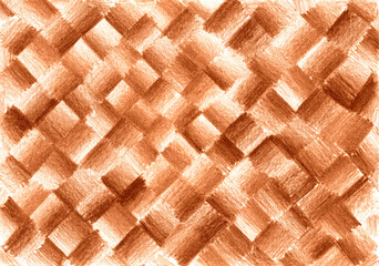 Background is filled with pattern drawn by hand with colored pencils. Uneven squares. Each square has gradient from light to dark. Different shades of peach fuzz color. Brown, white. Chaotic.