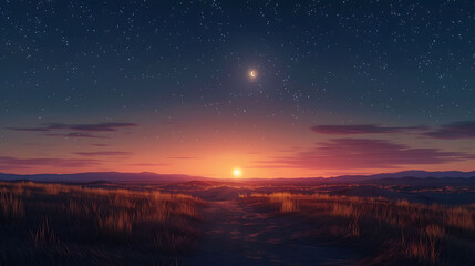 Fototapeta premium A stunning view of Venus glowing brightly in the evening sky, capturing the planet's radiant light as it dominates the twilight horizon. 