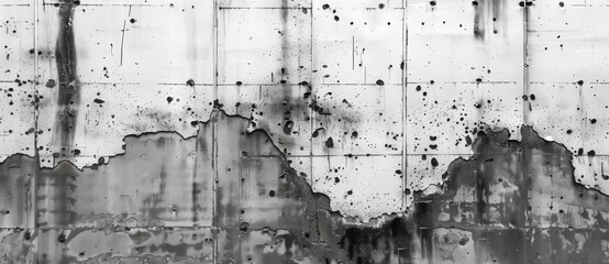 Fototapeta premium Abstract black and white paint splatter on a textured surface. The monochromatic splashes and drips create a striking, dynamic visual effect, perfect for modern, artistic, and edgy presentations.