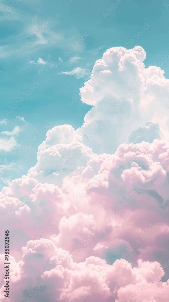 Poster a beautiful display of pastel-colored clouds fills the sky, blending shades of pink and blue. the ge
