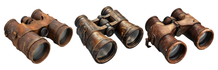 Vintage binoculars set isolated on transparent background