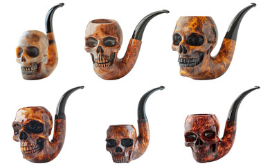 Obraz premium Skull pipe set in various designs isolated on transparent background