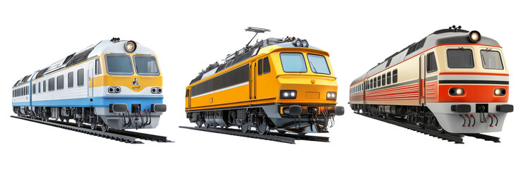 Fototapeta premium Train set in various models isolated on transparent background
