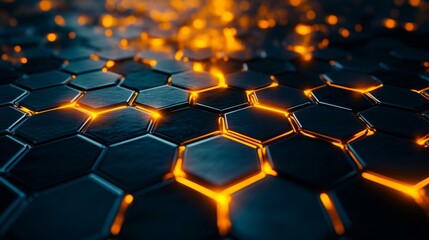 Obraz premium A close up of a black and orange hexagonal pattern on a black surface