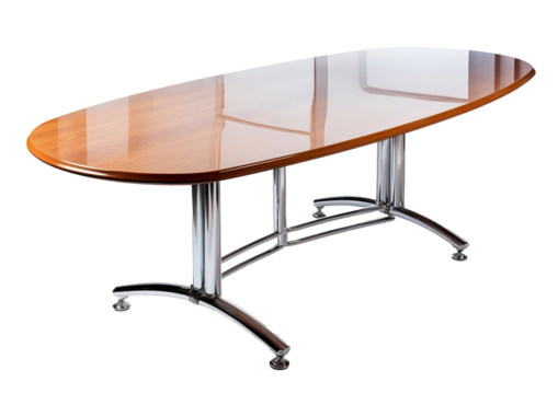 Conference room table with a polished finish, on isolated transparent background