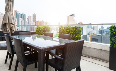 Table and chairs on balcony