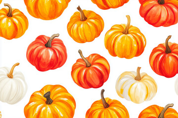Pumpkin pattern on white background, folk art