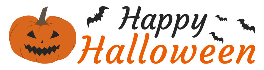 Happy Halloween with lettering, bats and Jack O'Lantern