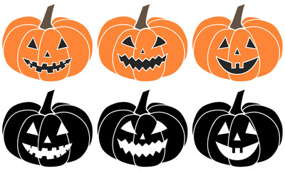 Halloween Jack O'Lantern SVG icon set - Colors & Silhouette