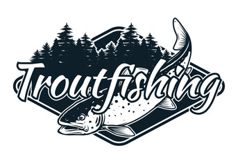 Trout fishing vector badge design