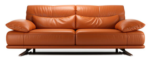 Leather sofa with modern design, on isolated transparent background