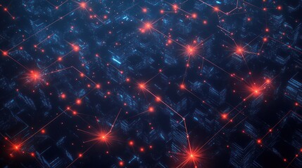 Obraz premium Abstract Cityscape with Glowing Red Lines