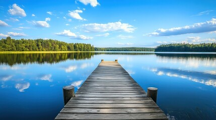 Fototapeta premium Tranquil Lake with Wooden Dock