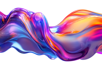 abstract colorful holographic wave fluid isolated on transparent background 