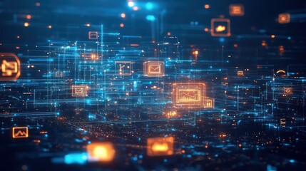 Fototapeta premium Digital Network Abstract with Icons