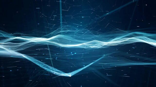 Visualizing sound waves in a mesmerizing digital display with blue and white light patterns at night