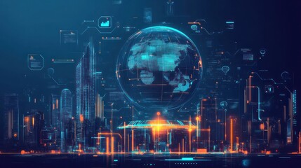 Fototapeta premium Futuristic Cityscape with Globe