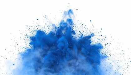 Obraz premium Blue Powder Explosion Isolated on White, Abstract Dust Splash, Festivals and Celebrations