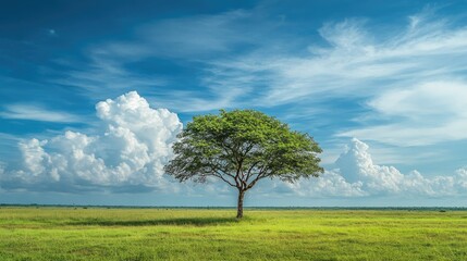Fototapeta premium Scenic rural landscape with a lone tree under an expansive sky in South Asia, perfect for inspirational quotes.