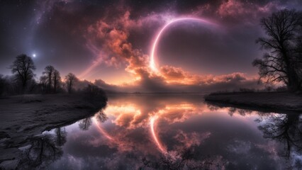 Naklejka premium sunrise over the lake