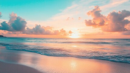 Tranquil South Asian beach at sunset with an empty horizon for motivational quotes.