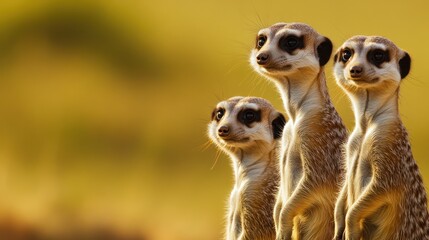 Three Curious Meerkats Standing Tall