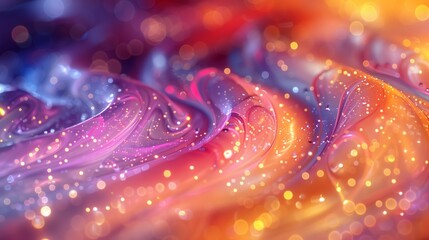 Colorful Abstract Fluid Patterns With Glitter in Warm Orange and Purple Hues