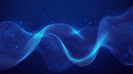 Fototapeta premium A dynamic blue wave pattern with glowing dots, representing digital technology and innovation.