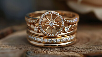 Stackable Ring Set with New Style Celestial Motifs  
