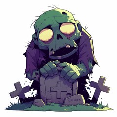 A Cartoon Zombie Leaning on a Tombstone