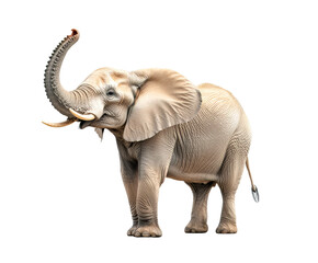 Obraz premium Image of a majestic elephant lifting its trunk. Ideal for wildlife, nature, and safari-themed projects. High-resolution photo.