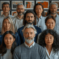 Obraz premium Diverse Group Of People Standing Together In Front Of Framed Artwork