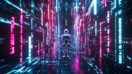 Fototapeta premium Futuristic Neon Cityscape with Mysterious Illuminated Corridor