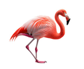 Fototapeta premium Vibrant pink flamingo standing gracefully. Exotic bird with striking plumage. Perfect for nature, wildlife, and tropical-themed designs.