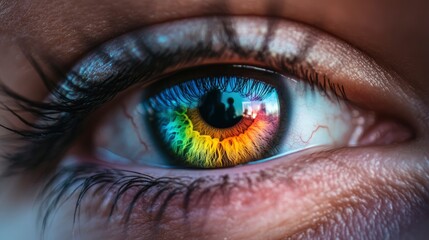 Obraz premium Eye With Rainbow Colors with generative ai