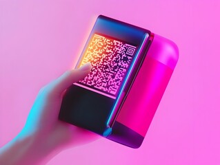 Vibrant Neon QR Code on Smartphone for Digital Payment and Retail