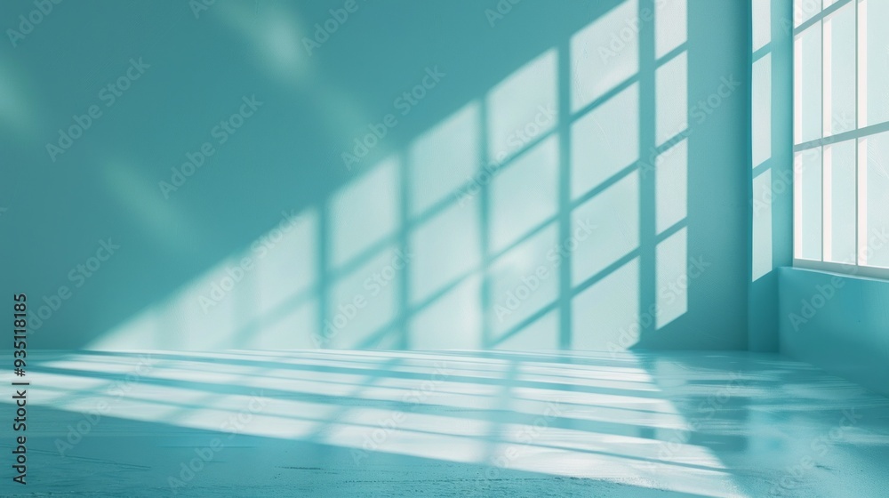 Aufkleber this minimalistic area features soothing light blue walls and expansive windows casting gentle shado