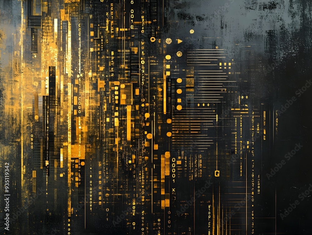 Poster futuristic digital circuit board abstract with glowing luminous technology lines and patterns