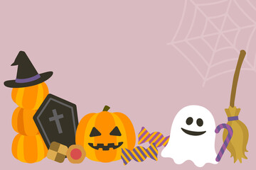 紫の背景にハロウィーンのイラスト