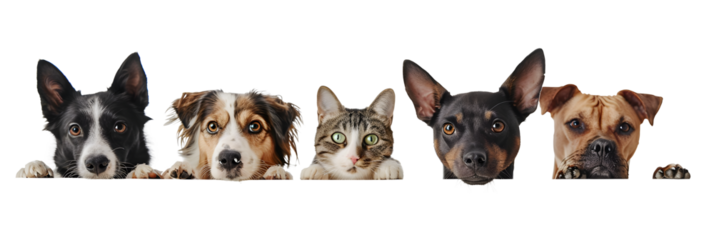 Cats and Dogs Peeking Over White Web Banner
