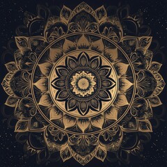 Golden Mandala on Black Background