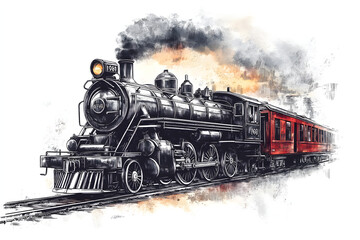 Obraz premium Steam Locomotive hand drawn sketch. Vector illustration desing.