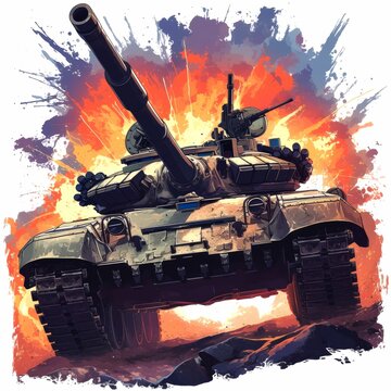 A Russian T-90 Tank in a Fiery Explosion
