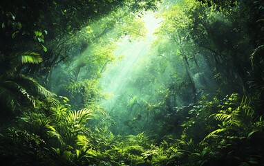 Obraz premium Mythical Amazon Forest, realistic background, elemental magic, lush vegetation